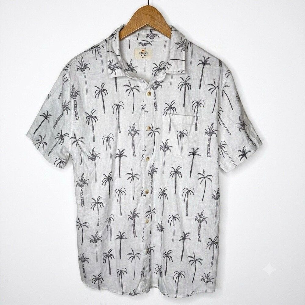 Marine Layer Palm Tree Shirt Mens M/L Short Sleeve Button Down Summer Beach